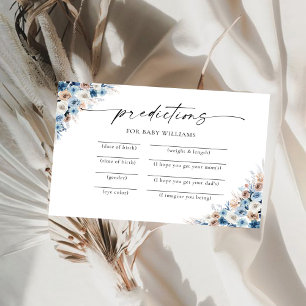 Blue Boho Floral Baby Predictions Card