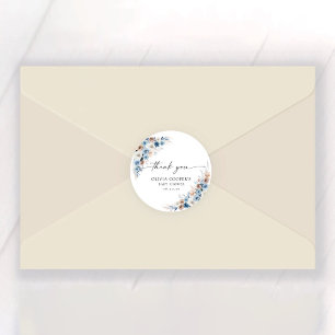 Blue Boho Floral Baby Shower Classic Round Sticker