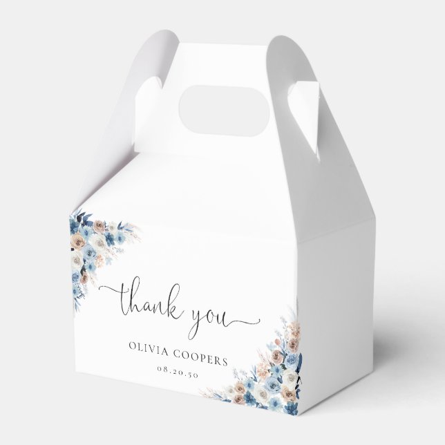 Blue Boho Floral Baby Shower Favour Box (Front Side)