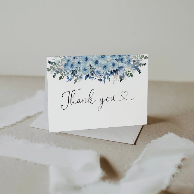 Blue Boho Floral Baby Shower Thank You Card  (Creator Uploaded)