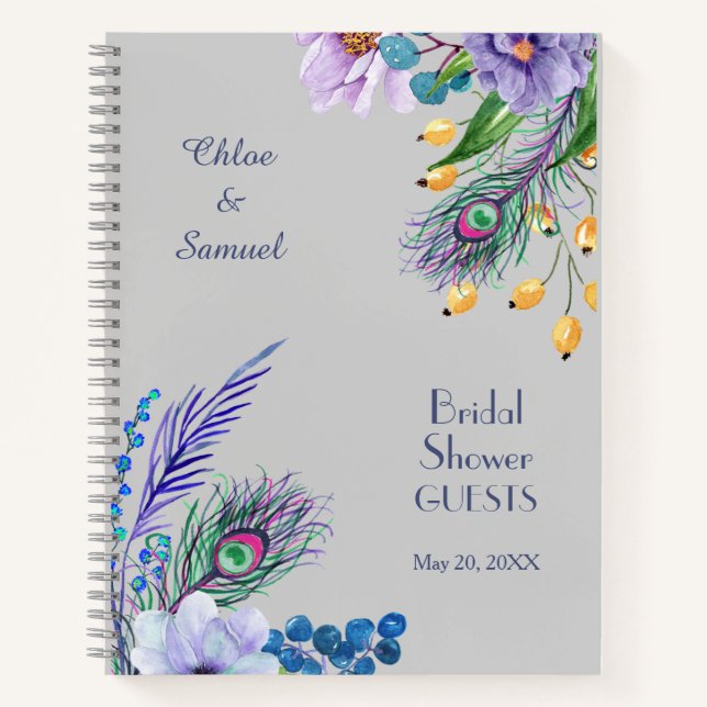 Blue Boho Floral Bridal Shower Guest Book (Front)