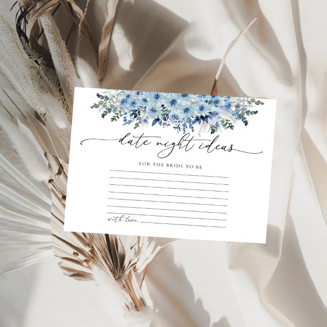 Blue Boho Floral Date Night Ideas Card (Creator Uploaded)