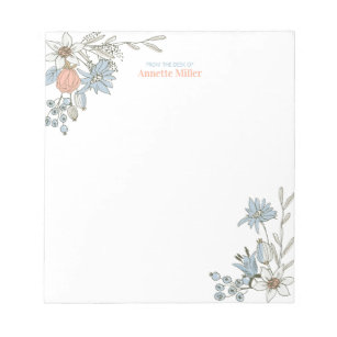 Blue Boho Floral Personal Stationery Notepad