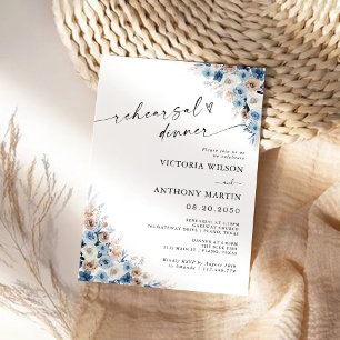 Blue Boho Floral Rehearsal Dinner Invitation