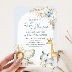 Blue Boho Floral Safari Baby Shower  Invitation