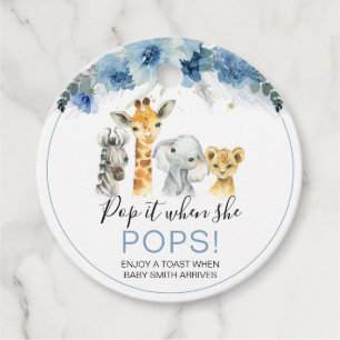 Blue Boho Floral Safari Baby Shower Pop It Favour Tags