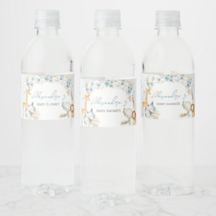 Blue Boho Floral Safari Baby Shower  Water Bottle Label