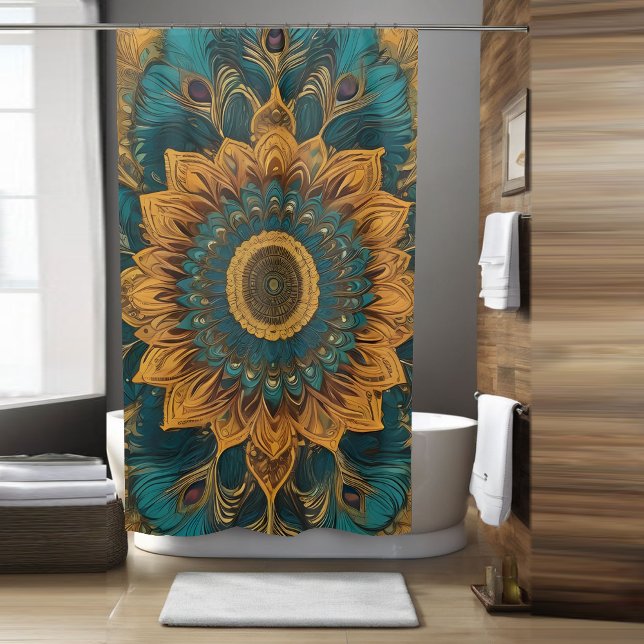 Blue Boho Floral Shower Curtain (Creator Uploaded)