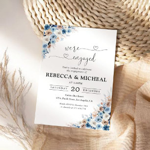 Blue Boho Floral We are engaged Invitation