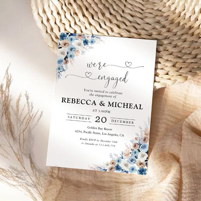 Blue Boho Floral We are engaged Invitation (Creator Uploaded)
