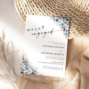 Blue Boho Floral We are engaged Invitation