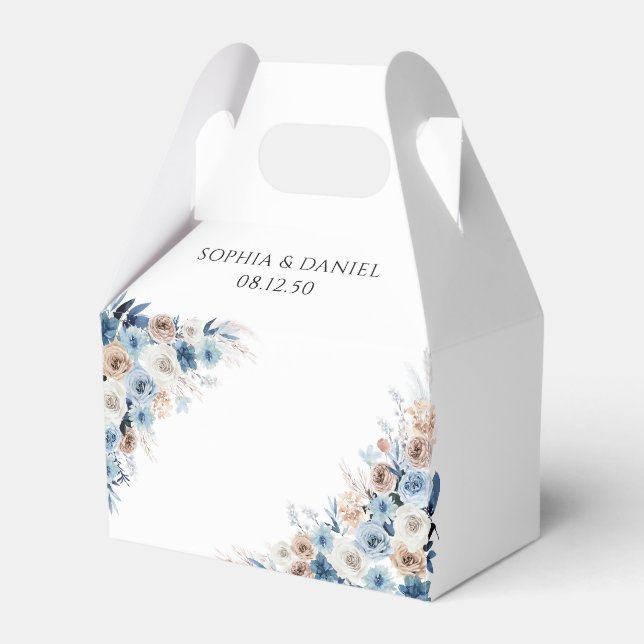 Blue Boho Floral Wedding Favour Box (Front Side)