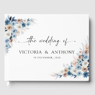 Blue Boho Floral Wedding Guest Book