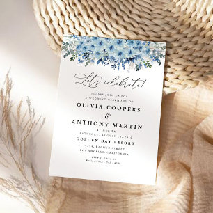 Blue Boho Floral Wedding Invitation