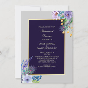 Blue Boho Floral Wedding Rehearsal Invitation