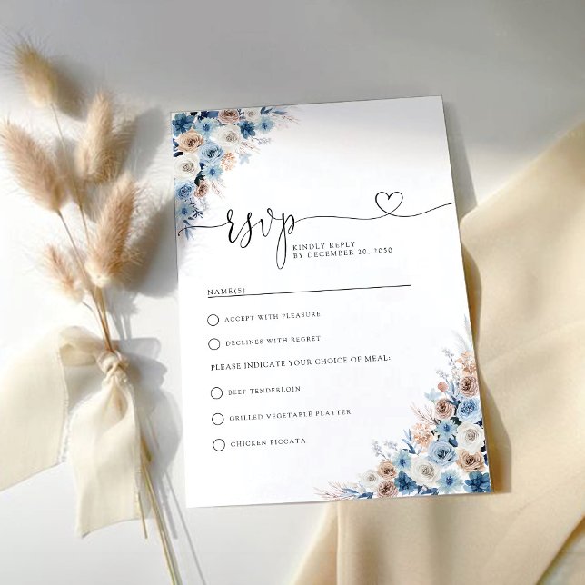 Blue Boho Floral Wedding RSVP Card (Creator Uploaded)