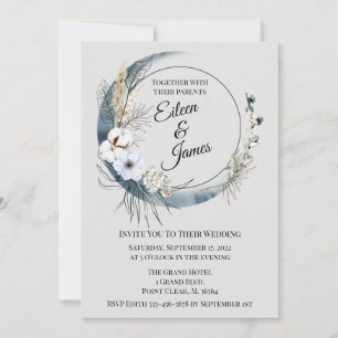 Blue Boho Half Moon Wedding Invitation