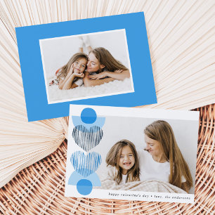 Blue Boho Hearts Photo Valentine's Day Holiday Card