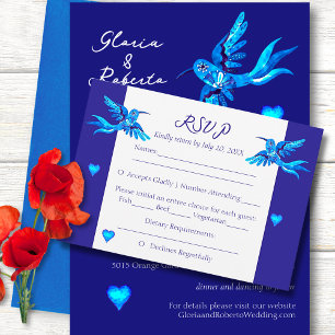 Blue Boho Hummingbirds Mexican Wedding RSVP Card