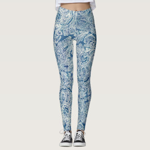Blue Boho Lace Paisley Pattern Leggings