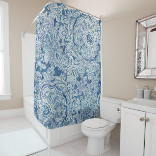 Blue Boho Lace Paisley Pattern Shower Curtain