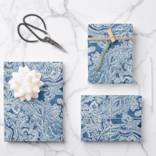 Blue Boho Lace Paisley Pattern Wrapping Paper Sheet