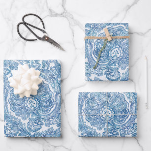 Blue Boho Lace Paisley Pattern  Wrapping Paper Sheet