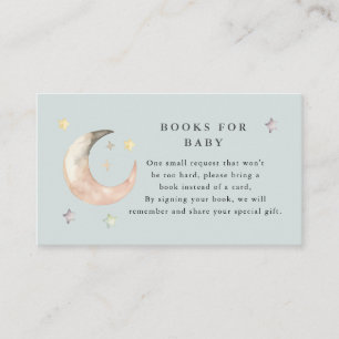 Blue Boho Over the moon Book request Baby shower Enclosure Card