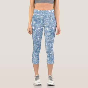 Blue Boho Paisley Pattern  Capri Leggings