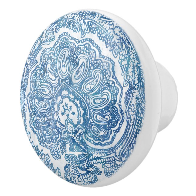 Blue Boho Paisley Pattern Ceramic Knob (Right)