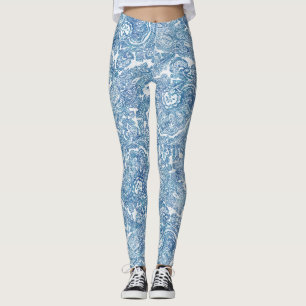 Blue Boho Paisley Pattern Leggings