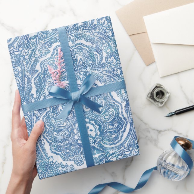 Blue Boho Paisley Pattern  Wrapping Paper (Gifting)