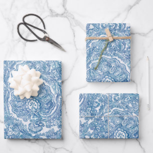 Blue Boho Paisley Pattern  Wrapping Paper Sheet
