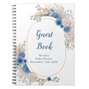 Blue Boho Pampas Grass Baby Shower Guest Book