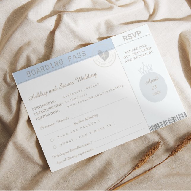 Blue Boho Passport RSVP Wedding  Invitation (Creator Uploaded)