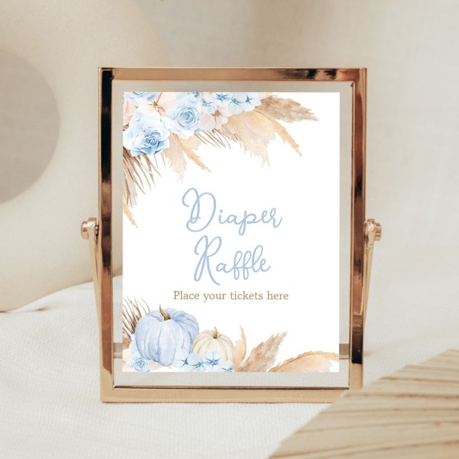 Blue Boho Pumpkin Baby Shower Diaper Raffle Poster (Boy Little Pumpkin Baby Shower Diaper Raffle Sign)
