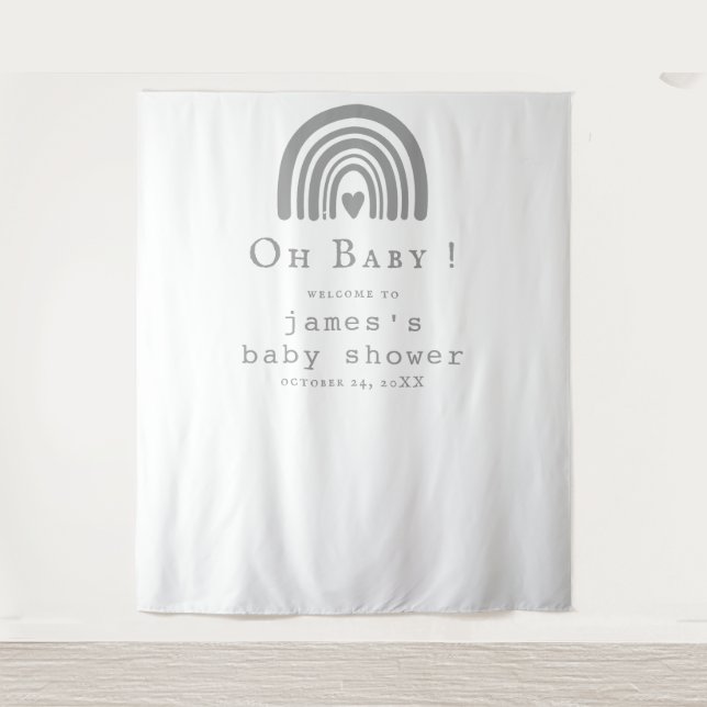 Blue Boho Rainbow Baby Shower Backdrop Tapestry (Front)