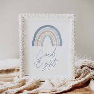 Blue Boho Rainbow Baby Shower Cards and Gift Poster