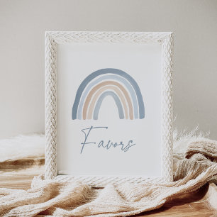 Blue Boho Rainbow Baby Shower Favours Sign