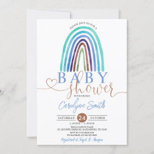 Blue Boho Rainbow Baby Shower Invitation