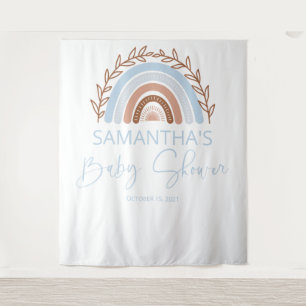 Blue Boho Rainbow Baby Shower Terracotta Tapestry