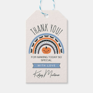 Blue Boho Rainbow Halloween Baby Shower Thank You Gift Tags