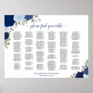 Blue Boho Roses Alphabetical Wedding Seating Chart