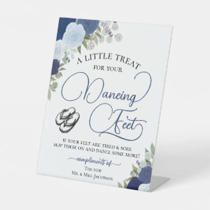 Blue Boho Roses Dancing Feet Flip Flop Wedding  Pedestal Sign