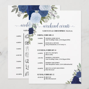 Blue Boho Roses Wedding Events & Timeline Programme