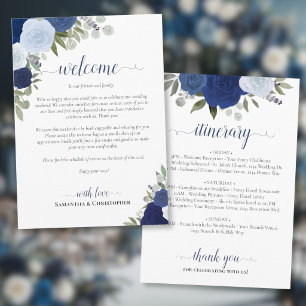 Blue Boho Roses Wedding Welcome & Itinerary Programme