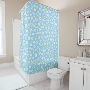 Blue Boho Spring Daisies Pattern Shower Curtain