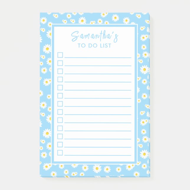 Blue Boho Spring Daisies To Do List Post-it Notes (Front)