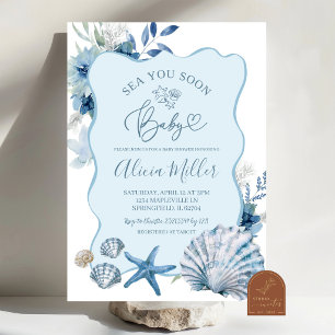 Blue Boho Summer Shell Baby Shower Invitation