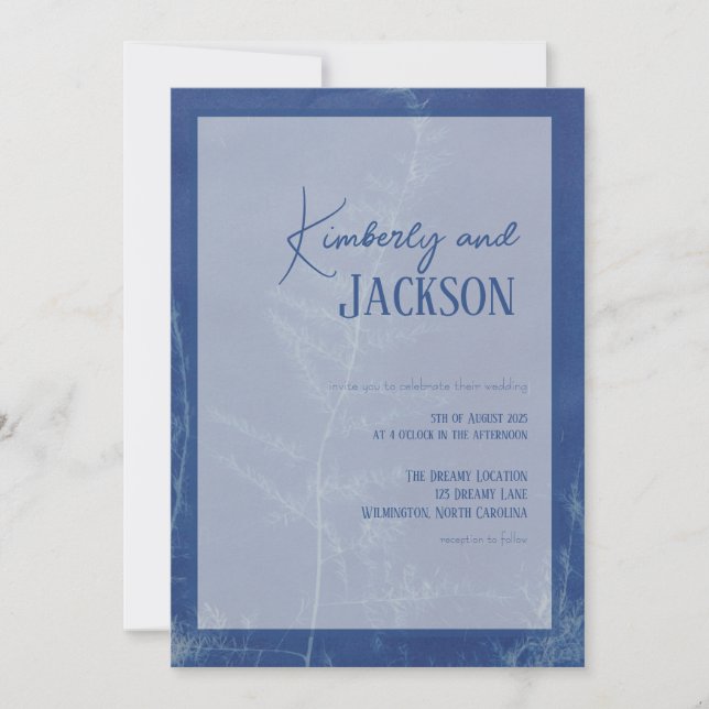 Blue Boho Unique Wedding Invitation (Front)